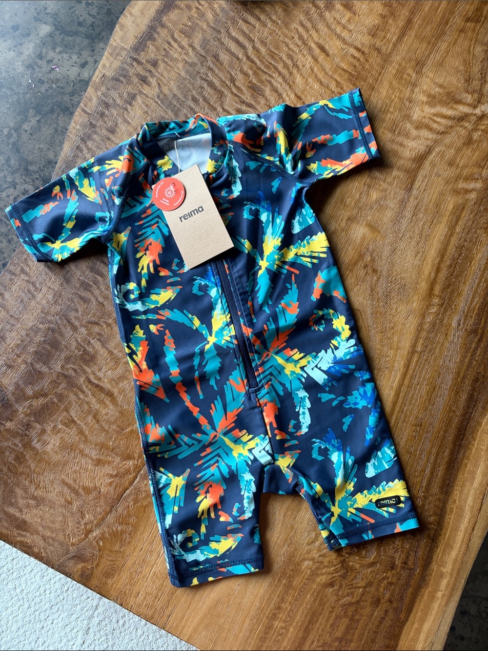Reima Kids Tropical Zip-Front Rashguard Suit - Navy with Bright Print